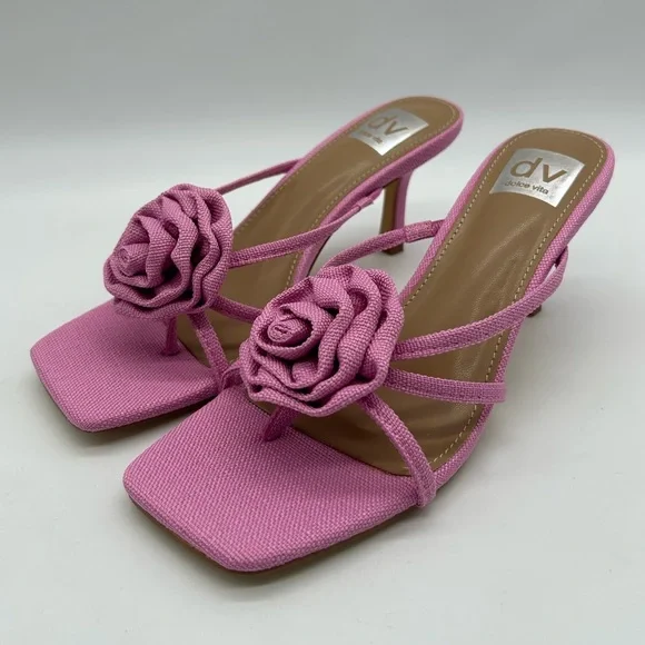 DV Dolce Vita Pink Zelly Strappy Mule Heels with Rosette Detail | Size 8 NWT - Picture 5 of 10